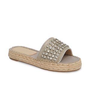 Botkier Julie Tan Espadrille Slide Sandal with Gems